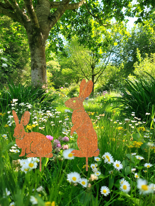 Charming Metal Bunny Garden Stake - Easter Spring Yard Decor